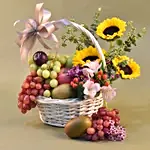 Beautiful Mixed Flowers & Fruits Basket