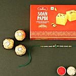 Sneh Green Rakhi With Soan Papdi & Ferrero Rocher