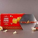 Sneh Elegant Rudraksha Rakhi & Soan Papdi