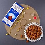 Sneh Yellow Rakhi Set With Lindt Chocolates & Almonds