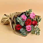 3 Pink 3 Red Roses Bouquet With Cake For Valentines