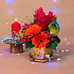 Charming Flowers Vase N Diyas Diwali Combo