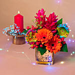 Charming Flowers Vase N Diyas Diwali Combo
