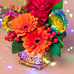 Charming Flowers Vase N Diyas Diwali Combo