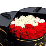 Charming Red & White Roses With Mini Mousse Cake For Valentines