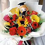 Colorful Flower Bouquet Graduation Teddy