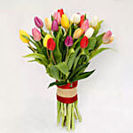 Colourful Tulips Bunch And Chocolate Cake