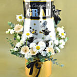 Congrats Grad Foil Balloon & Mixed Flowers Golden Vase