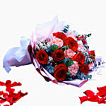 Mixed Flower Bouquet With Red Velvet Heart Shaped Cake