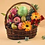 Mixed Flowers & Assorted Fruits Brown Basket