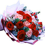 Rose & Carnation Bouquet With Mini Moet Champagne 200 Ml For Love