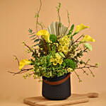 Serene Mixed Flowers Black Vase