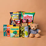 Snacks Treats Basket With Teddy