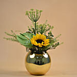 Sunflower & Green Anthurium Fish Bowl Vase