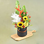Vibrant Mixed Flowers Black Vase