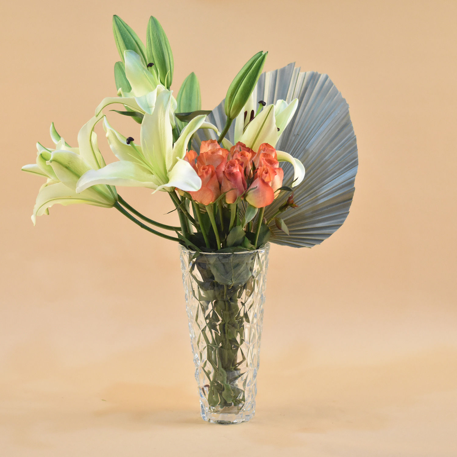 Online Lilies & Roses Designer Glass Vase Gift Delivery in Singapore - FNP
