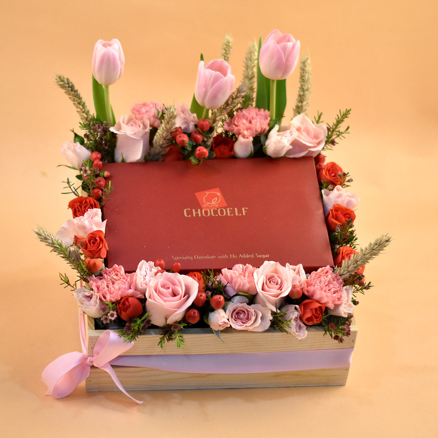 Online Exotic Flowers & Chocolates Wooden Crate Gift Delivery in