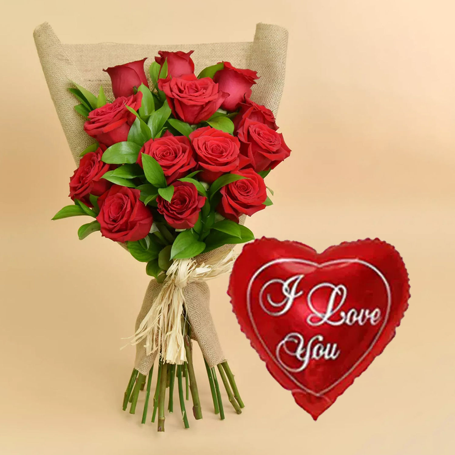 Online 12 Valentines Red Roses Bouquet With I Love You Balloon For ...