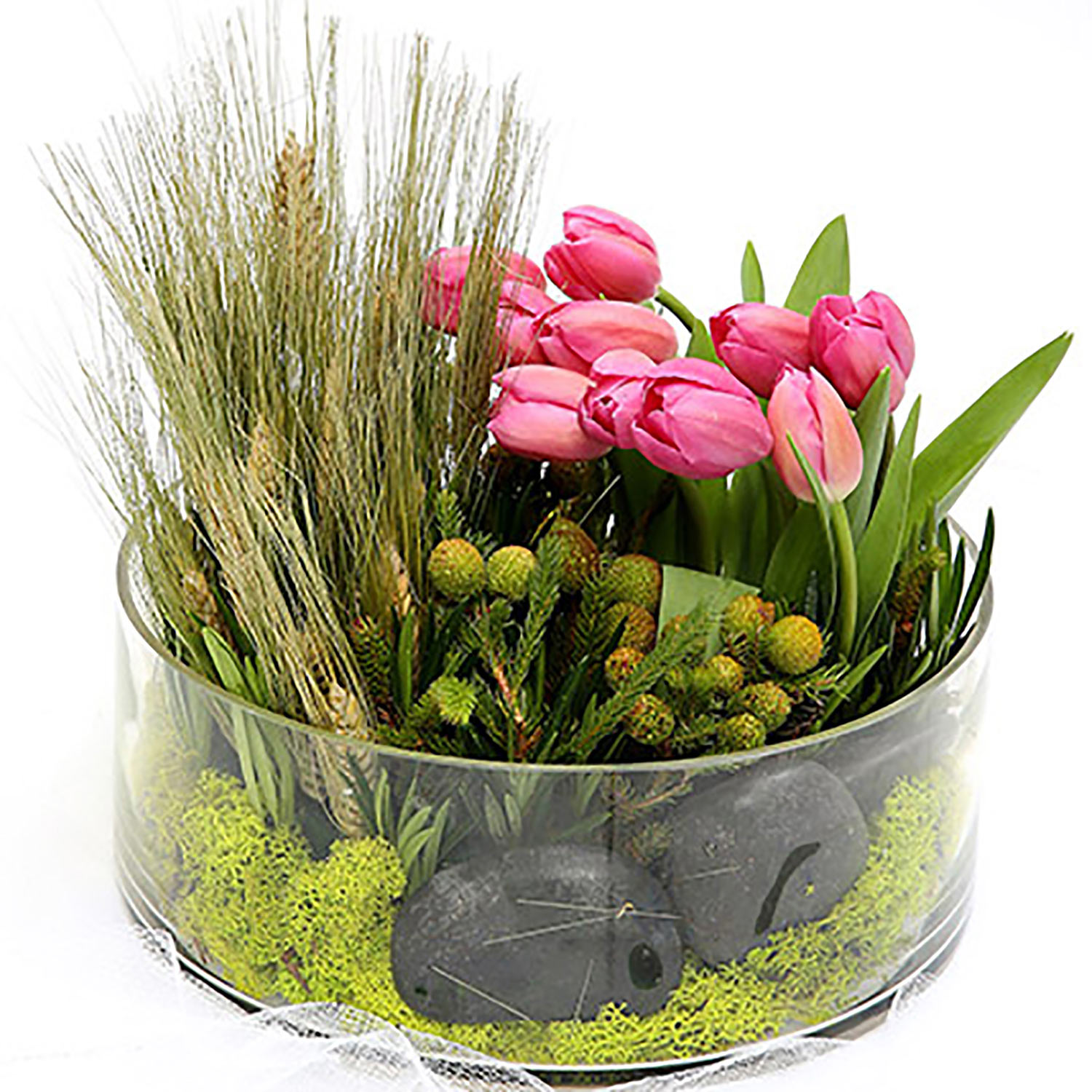Online Light Pink Tulips With Pebbles Glass Vase Arrangement Gift ...