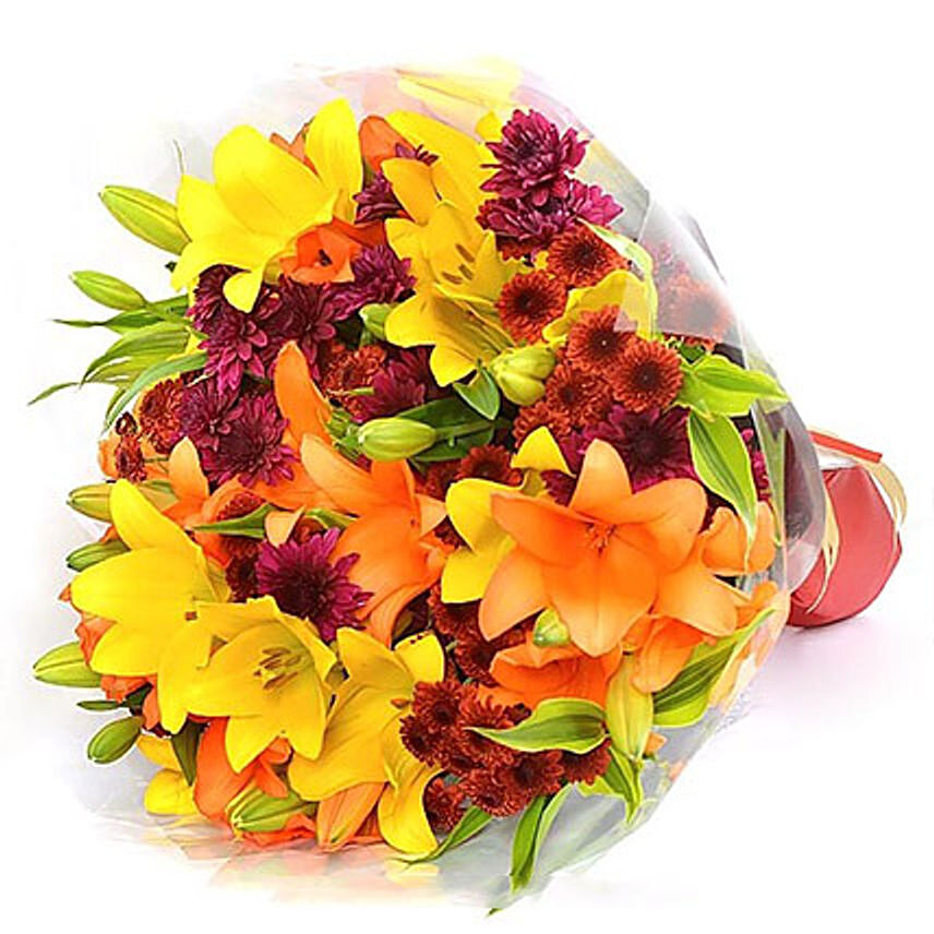 Vibrant Lilies and Chrysanthemums