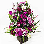Elegant Basket Of Orchids N Seasonal Flowers