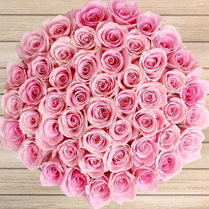 بوكيه  50 وردة وردية منوعة مرتبة بشكل جميل