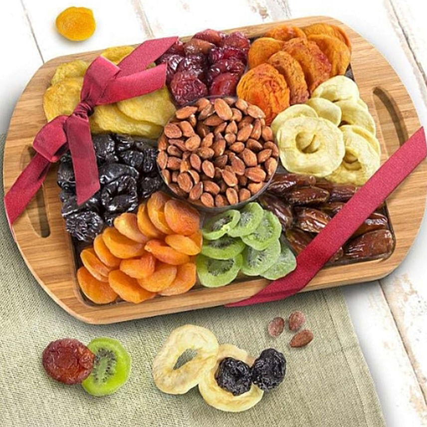 Bamboo Handled Tray With Fruits & Nuts