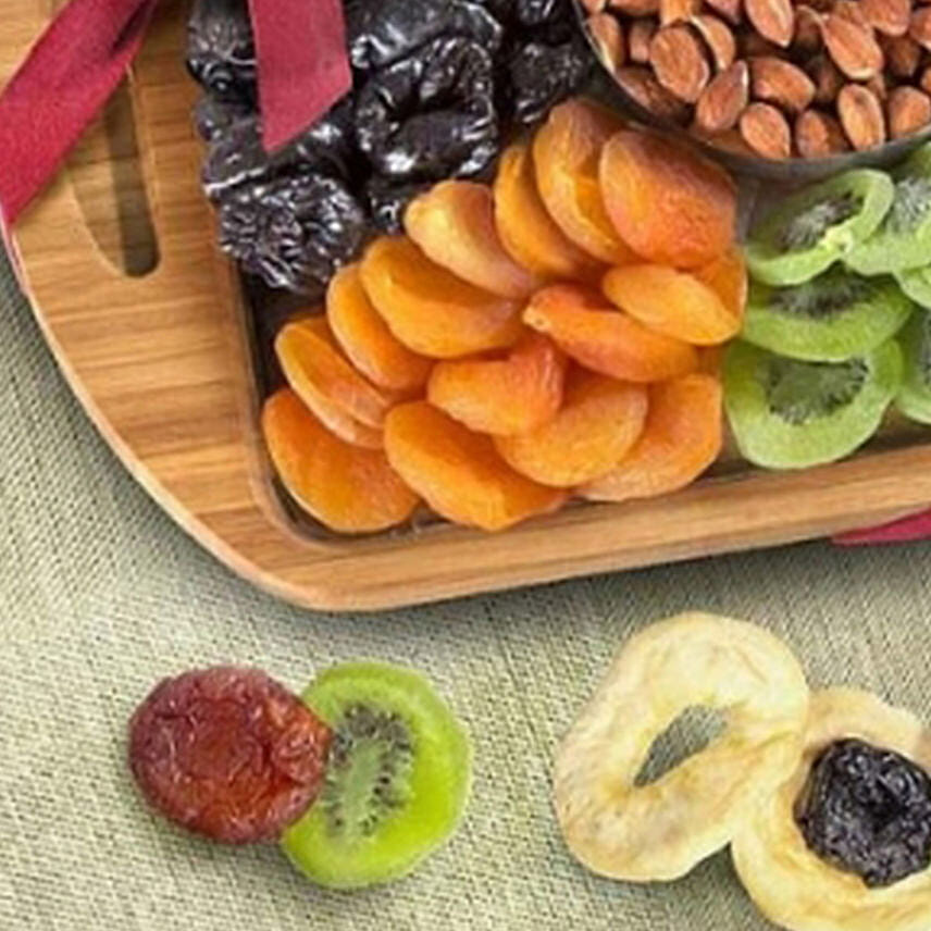 Bamboo Handled Tray With Fruits & Nuts