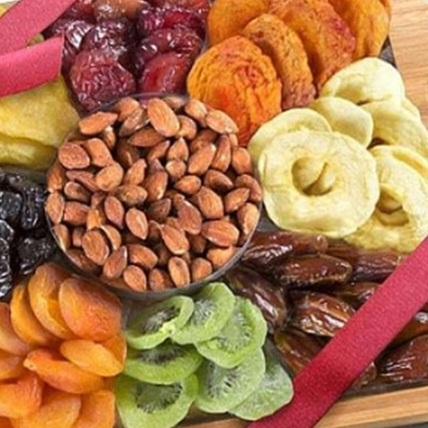 Bamboo Handled Tray With Fruits & Nuts