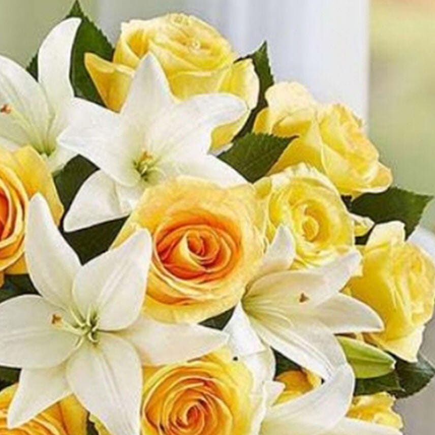 Yellow Rose And White Lily Bouquet