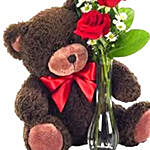 Classic Bud Vase Roses With Bear