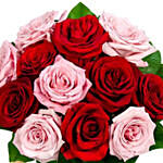 One Dozen Valentine Red & Pink Roses With And A Bear