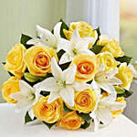 Yellow Rose And White Lily Bouquet
