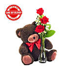 Classic Bud Vase Roses With Bear