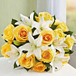 Yellow Rose And White Lily Bouquet