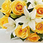 Yellow Rose And White Lily Bouquet