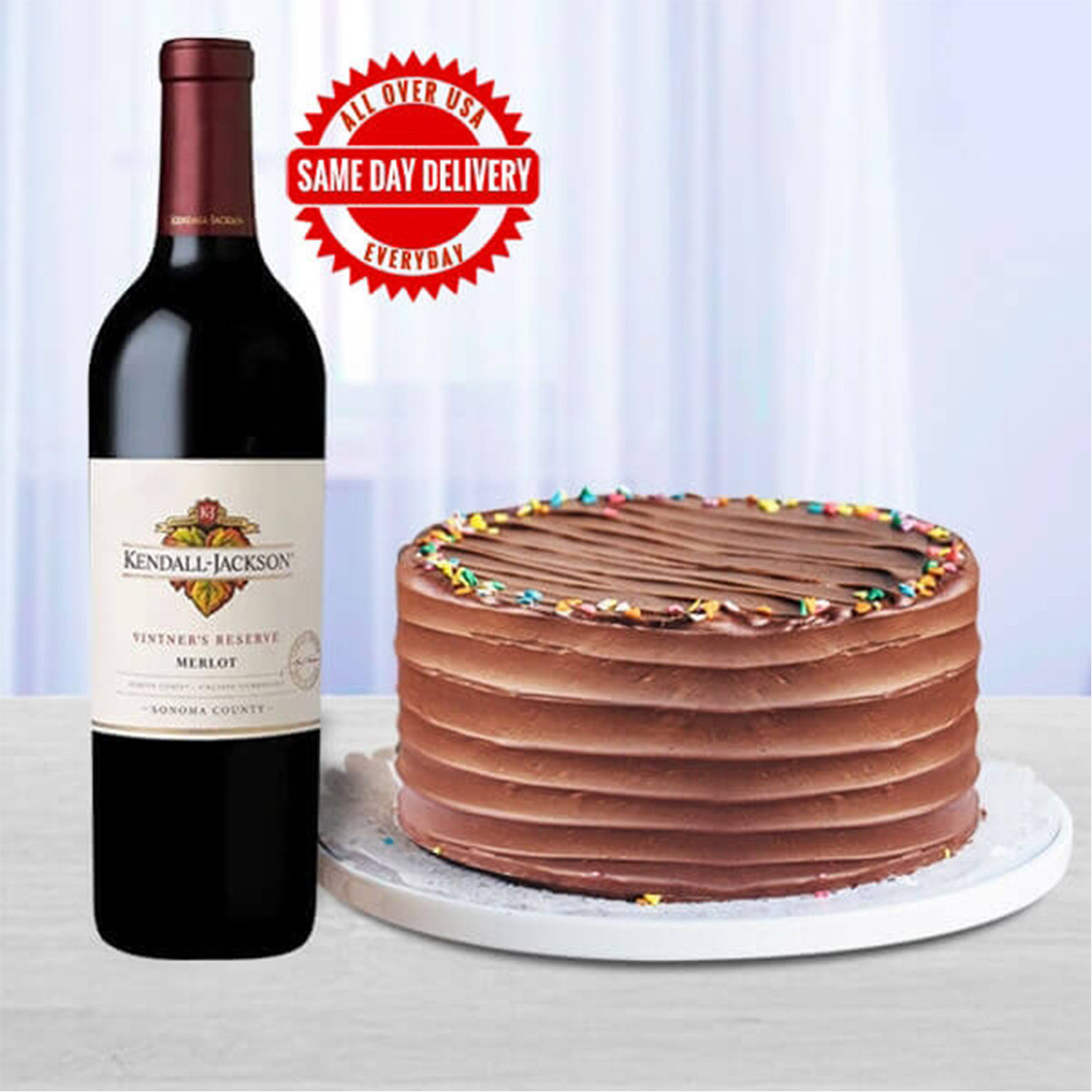 Online Red Wine & Cake Gift Delivery in Usa FNP
