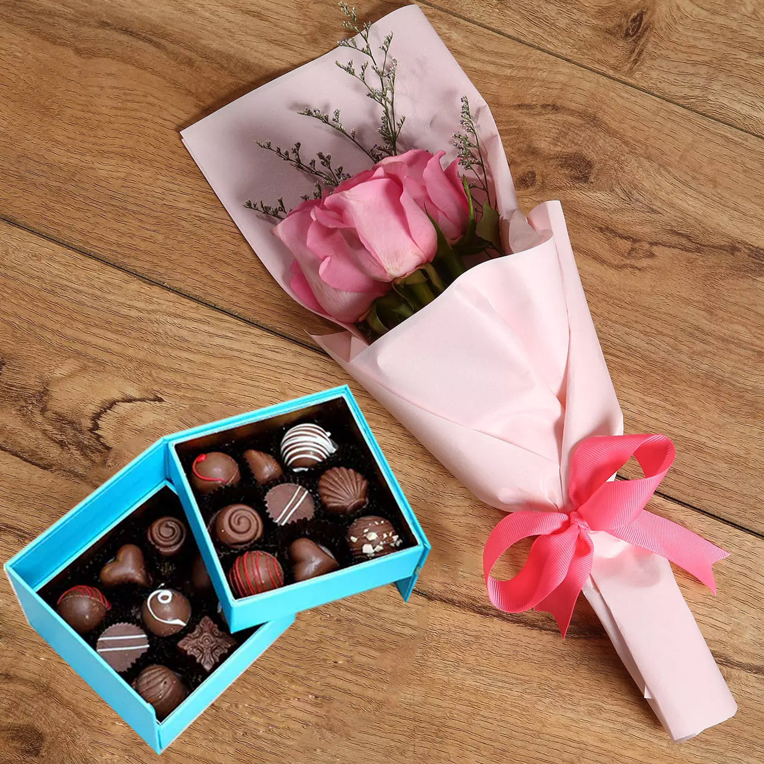 Online Pink Roses and Assorted Chocolates Gift Delivery in UAE - FNP