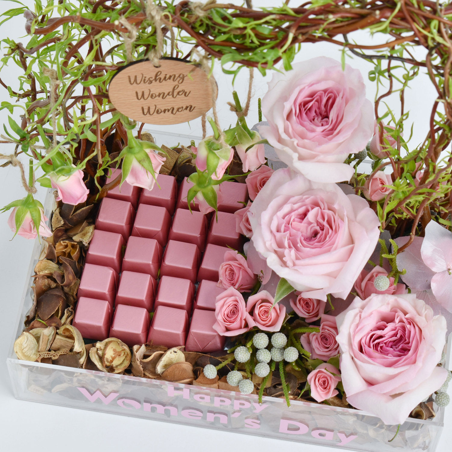 Online Womens Day Chocolates and Flowers Tray Gift Delivery in UAE FNP