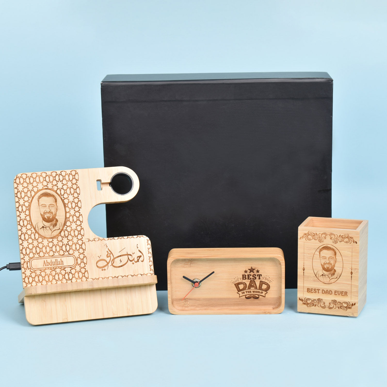 Online Personalised Wooden Desk Organizer for Dad Gift Delivery in UAE