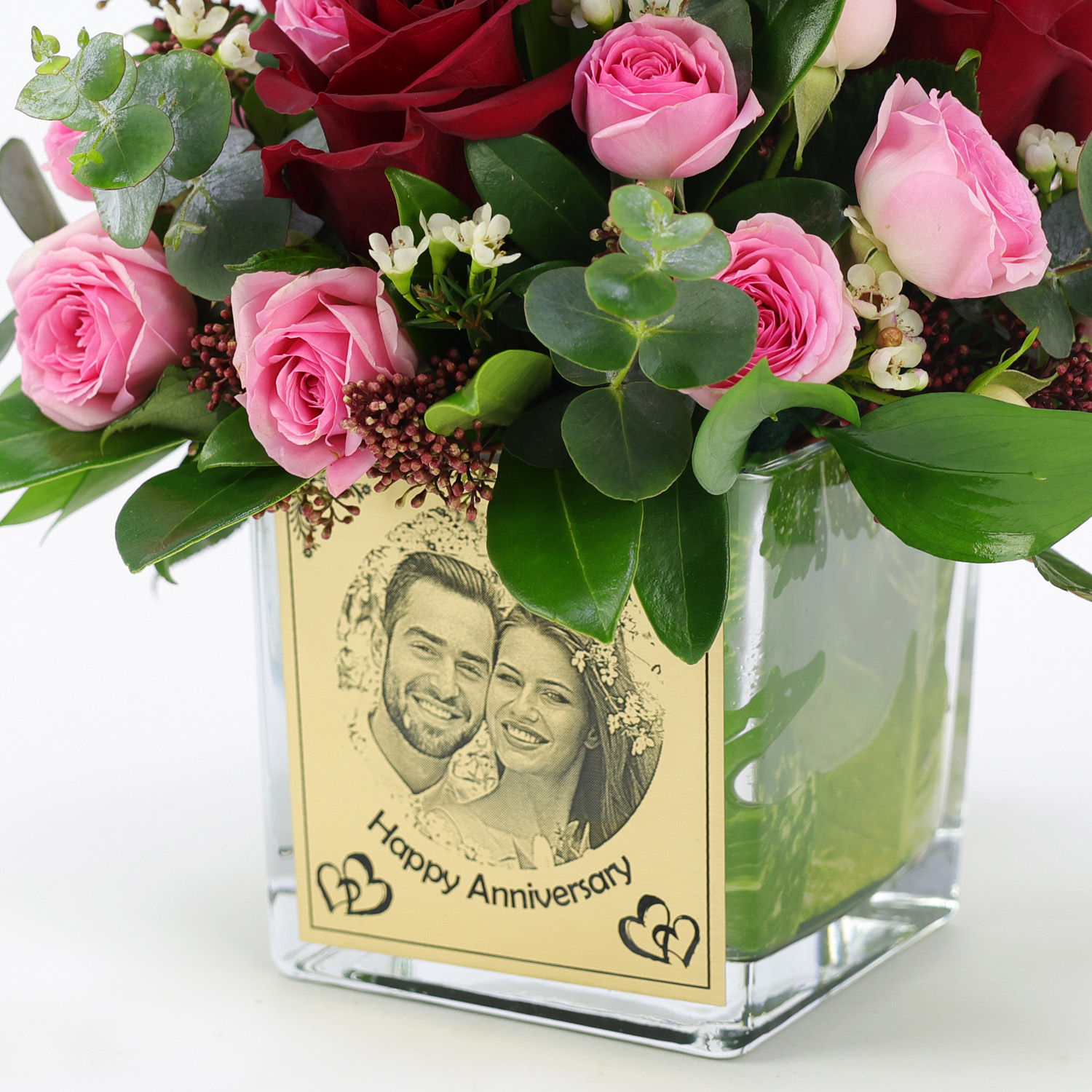 Online Anniversary Wishes Personalised Vase Flowers Gift Delivery in