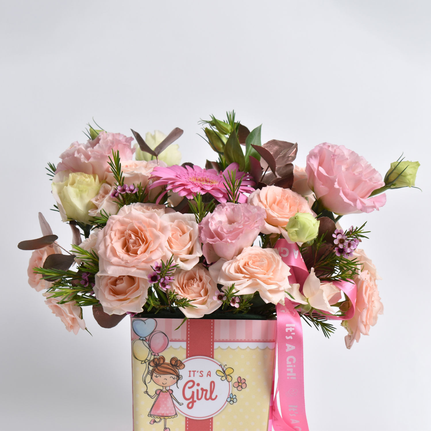 Online It's a Girl Flowers and Jar Cake Gift Delivery in UAE FNP