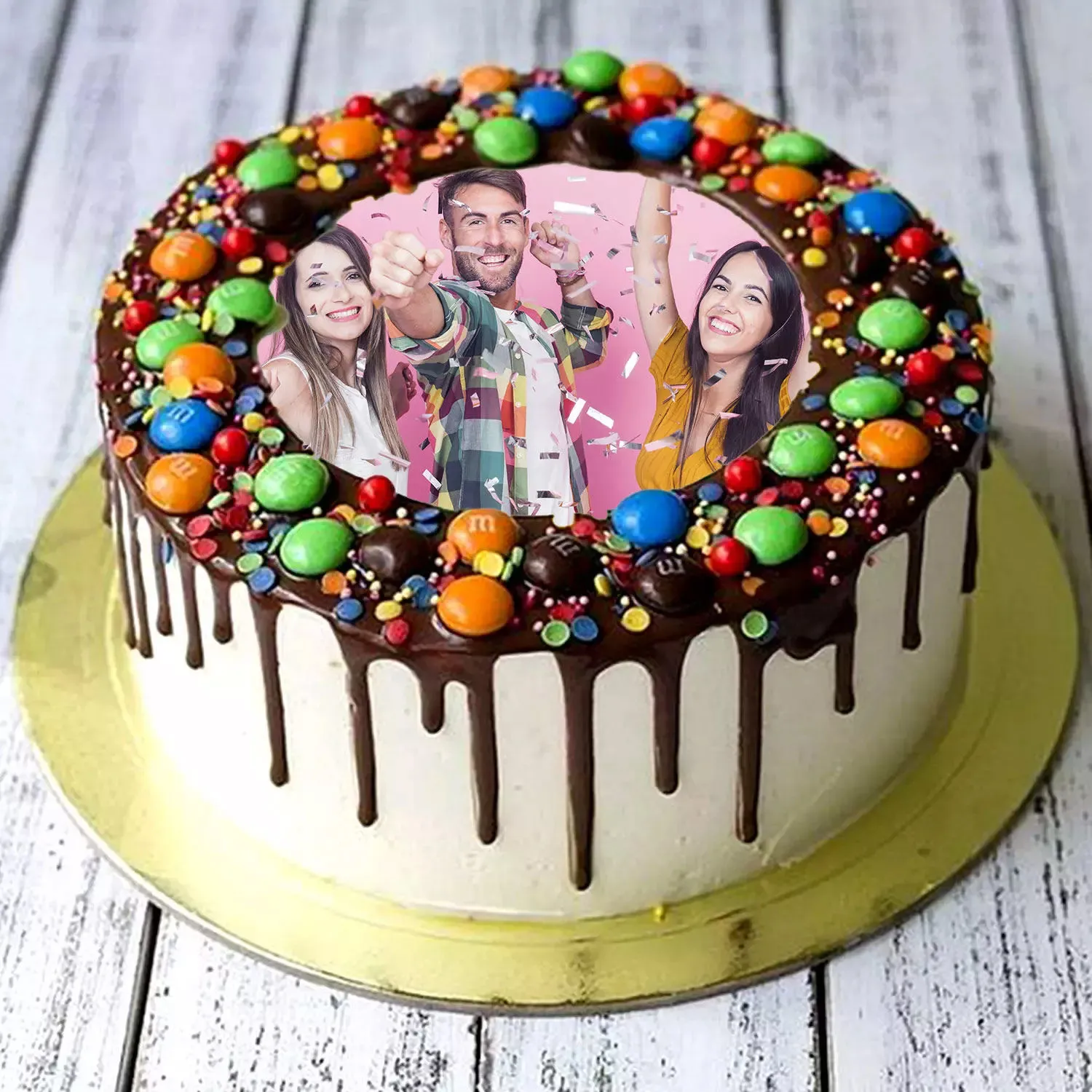 Online MNM Chocolate Birthday Photo Cake One Kg Gift Delivery in UAE - FNP