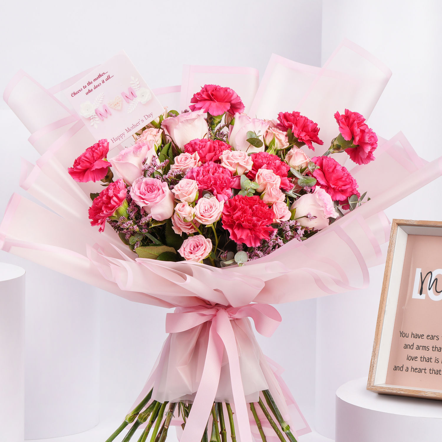 Order Carnations And Roses Bouquet And Frame Online | Same-Day Delivery ...