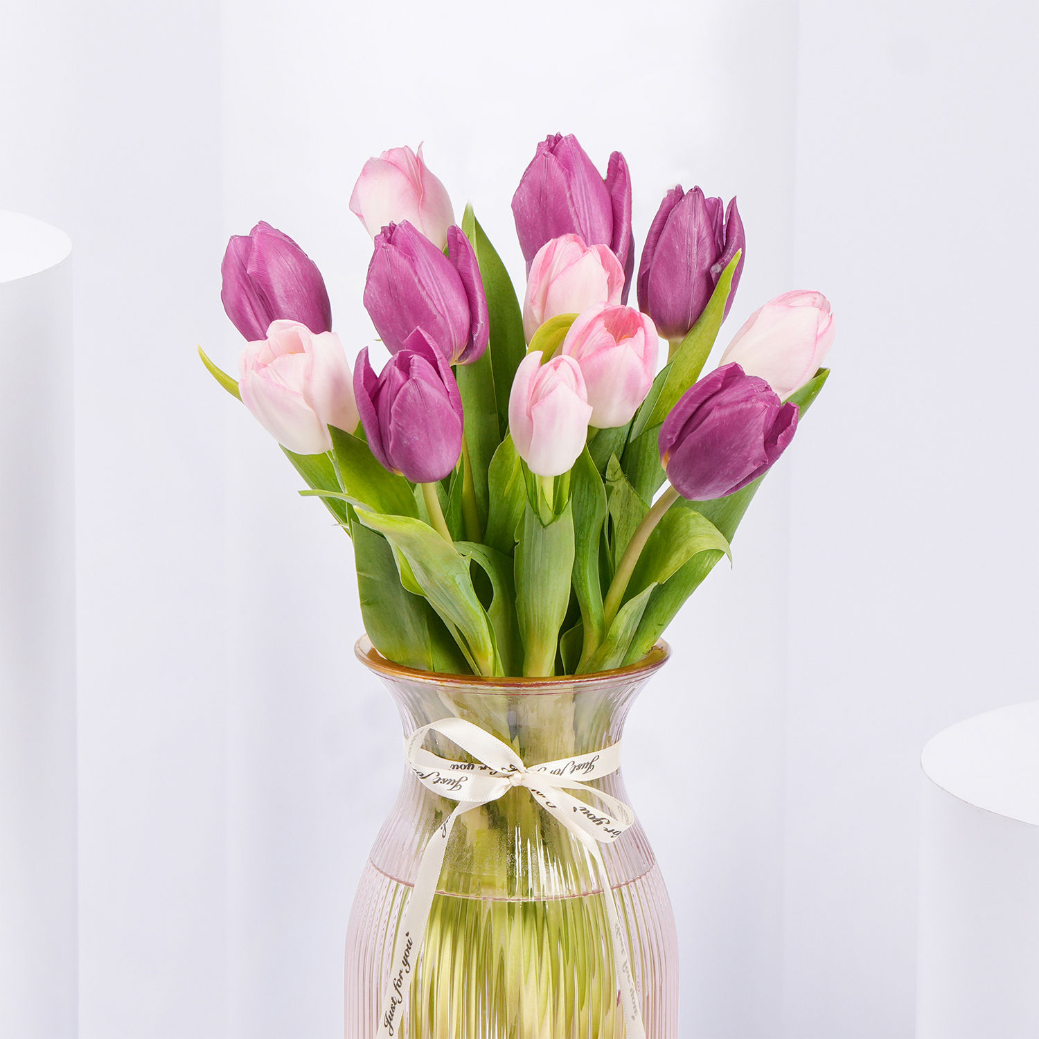 Order Pink and Purple Tulips in Premium Glass Vase Online | Same-Day ...