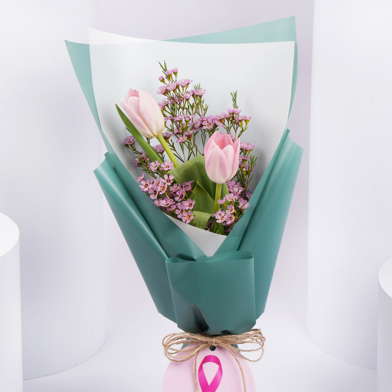 Online Tulips Bouquet Pink RIbbon Month Gift Delivery in UAE FNP