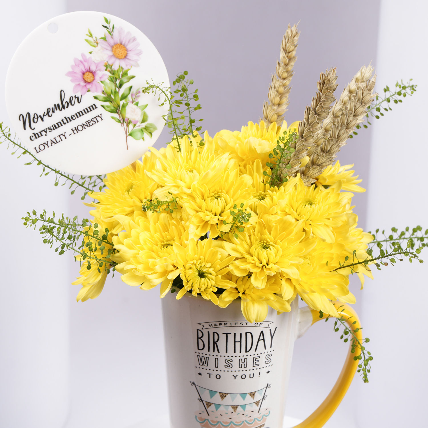 Online Yellow Chrysanthemum Flower Birthday Mug Gift Delivery in UAE FNP